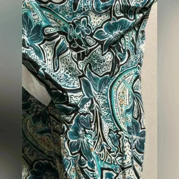 Lane Bryant Long Sleeve Peasant Top Blouse w/ Cinched Waist | Blue & Gold | 14 - Picture 5 of 12